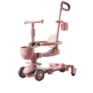 3-<b>Wheel</b> Foldable Children Pedal Scooter with Seat <b>Plastic</b> Body Outdoor Riding Toy for Boys Girls Ages 1-12 Years - Product Image 2