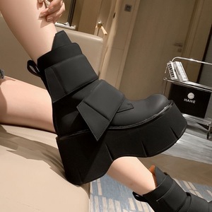 Botas Cortas Blancas 2026 para Mujer, Punta Redonda, Plataforma con Tacón de Cuña, con Plataforma Impermeable, Cierre de Velcro, Estilo Coreano, Tacón Alto - Product Image 5