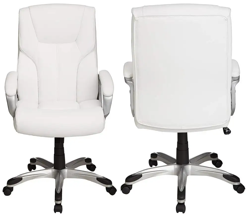 High-Back Executive Swivel Office Desk Chair - White with Pewter Finish