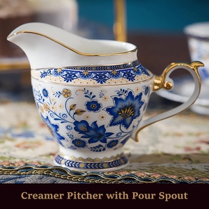 Bone China Tea Set of 6 Blue and White Porcelain Cup and Saucer Vintage <b>Floral</b> Tea Sets Teapot for Tea Party or Gift Giving - Product Image 3