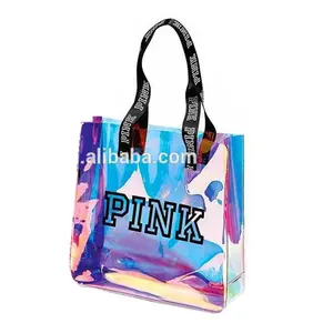Üreticileri kozmetik pvc çanta logo ile özel yapılmış plastik malzeme tipi Pvc plastik pembe alışveriş Pvc büyük çanta