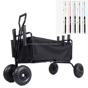Chariot de plage pliable 4 roues Shopping Wagon de pêche pliable chariot robuste gonflable plage roues poche de rangement 550 - Product Image 6