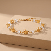 Bracelet chaîne à maillons en cuivre plaqué or 18 carats avec breloques couronne alternées et perles de zircon, bijou tendance pour femme, cadeau princesse