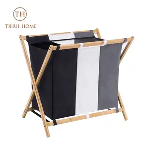 Tihui Home Bamboo Wood X-frame Laundry Hamper Collapsible Laundry Basket Foldable Storage for Household eco- Friendly
