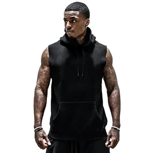 Custom Logo Jogger Workout Hooded Bodybuilding Spier Sleeveless Gym Hoodie Cut Katoen Tank Tops Mannen