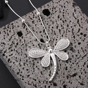 TongLingビンテージ亜鉛合金ネックレスロングビーズチェーンラインストーントンボ柄ニッケルフリー毎日使用ギフト - Product Image 6