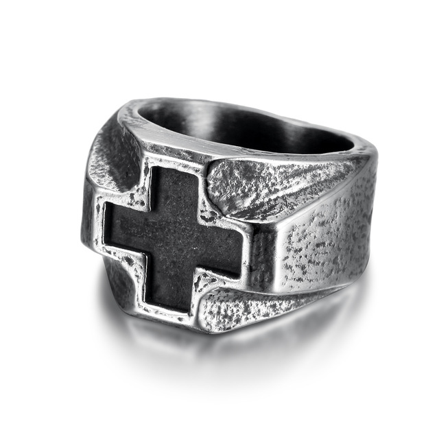 Tempusort Wholesale Fashion Jewelry Punk Style Cross Stainless Steel Ring for Men Anniversary Gifts