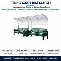 Ensemble de bancs en aluminium avec table basse de rangement et auvent pare-soleil pour terrain de tennis, sièges extérieurs résistants aux intempéries et légers