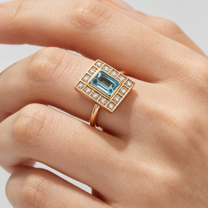 Bague pour homme en or massif 18 carats de style européen, design royal de Dubaï, avec pierre centrale en topaze bleue ou aquamarine de <span class=keywords><strong>3</strong></span> carats et diamants de 1,2 carat - Product Image 3
