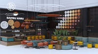 Mobilier de présentation contemporain pour aires de restauration d'hôtels, avec design à panneaux, pour les espaces de restauration des centres commerciaux et des supermarchés