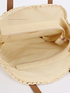 Bolso de playa de cuerda tejida con asa redonda simple para mujer, con dos correas y cierre de cremallera, Tanjing - Product Image 3