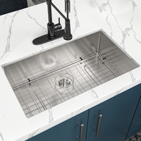 Wastafel Dapur Modern OEM Buatan Tangan dari Baja Tahan Karat 304, Model Undermount Persegi Panjang Satu Lubang, Ukuran Kustom, Nikel Disikat, Mudah Dibersihkan