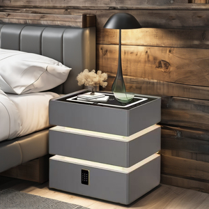Mesita de noche larga de muebles de vidrio inteligente gris inteligente de madera recargable con cargador inalámbrico - Product Image 3