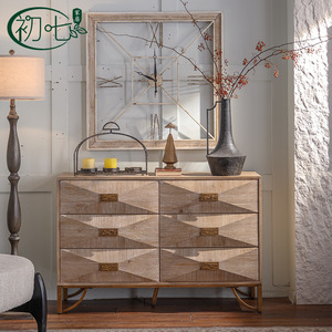 Mueble de Entrada de Estilo Antiguo en Color Madera Natural, con 6 Cajones de Almacenamiento, Mueble de Salón de Estilo Rústico Americano - Product Image 4