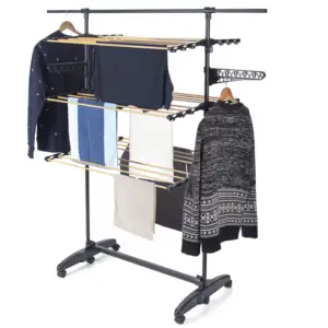 4 Tier Hanger Dryer Clothes Folding Metal Clothes Dryer Clothes Rack With Wheels With Casters Indoor Outdoor