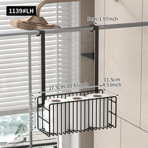 Double Tier Modern <b>Wall</b>-Mounted Stainless Steel Waterproof Bathroom Shower Rack with <b>Hanging</b> Basket for Towel <b>Storage</b> - Product Image 3