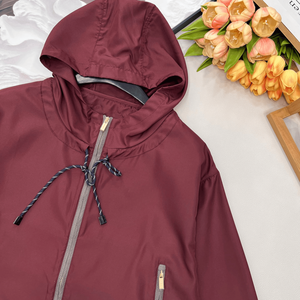 Chaqueta cortavientos con capucha para mujer, cintura con cordón, bolsillos con cremallera, ropa exterior informal - Product Image 5