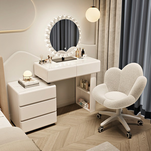 Tocador de Maquillaje Multiusos con Espejo LED, Cajones y <span class=keywords><strong>Taburete</strong></span>, Mueble de Maquillaje para Hotel y Dormitorio - Product Image 4