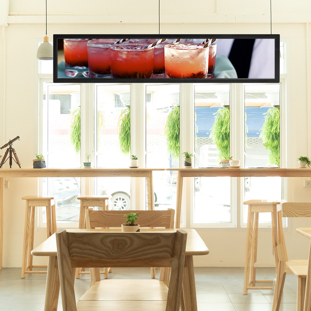16.4 Inch High Definition TFT Stretched Bar LCD Display Wall Mounted Digital Signage Screen for Supermarket & Elevator Ads