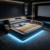 Lit double tatami multifonctionnel moderne en cuir avec rangement sous le lit et éclairage LED pour chambre à coucher – Vente en gros