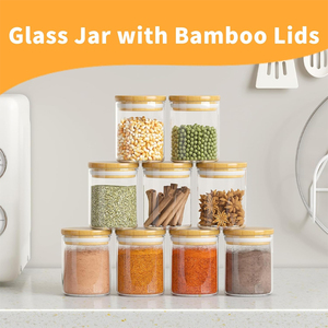 Juego de Frascos de Vidrio para Almacenamiento con Tapas de Bambú Herméticas de 240 ml, Recipientes Transparentes para Alimentos, Especias, Té, Azúcar, Café, Despensa de Cocina - Product Image 2