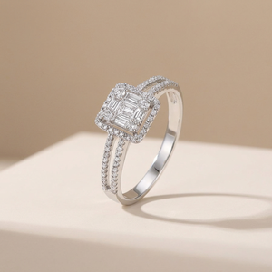Bague de fiançailles et de mariage en or pur SI1 avec diamant véritable taille baguette pour femme, plaquée rhodium, certifiée CMA, personnalisable - Product Image 1
