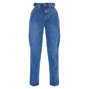 กางเกงยีนส์เอวสูงสไตล์ฮิปฮอปของผู้หญิงกางเกงยีนส์ทรงตรงติดโลโก้แบบเรียบง่าย - Product Image 2