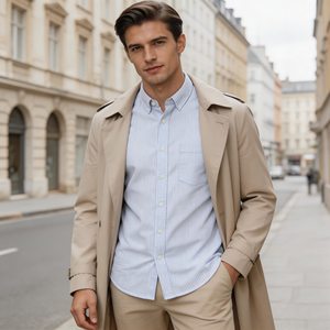 חולצת שרוול ארוך בעיצוב אישי לגברים, חולצת קיץ נושמת מפוליאסטר/כותנה, חולצת פסים רקומה עם כפתורים - Product Image 2