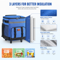 Sac isotherme à roulettes moderne et imperméable de 35 L, chariot de pique-nique isolé avec ouvre-bouteille réutilisable
