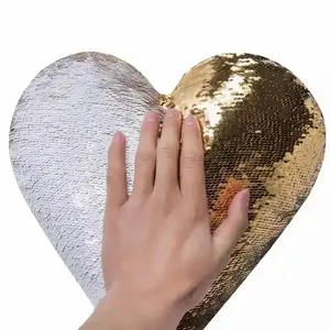 Ändern Flip Magic Weiß und <span class=keywords><strong>Gold</strong></span> Pailletten hochwertige Kissen bezug herzförmige Kissen - Product Image 3