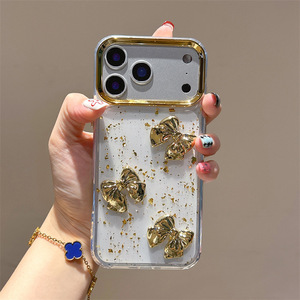 Custodia per <span class=keywords><strong>iPhone</strong></span> 17 Pro Max in TPU antiurto con glitter <span class=keywords><strong>oro</strong></span> a forma di cuore 3D e fiocco, stile coreano, design personalizzato da donna, compatibile anche con <span class=keywords><strong>iPhone</strong></span> 16 - Product Image 2