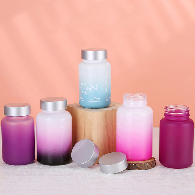 100ML Gradient  Round Glass Pharmaceutical Bottle  Tablet Bottles for Packing Capsules and Tablets Capsule Bottles