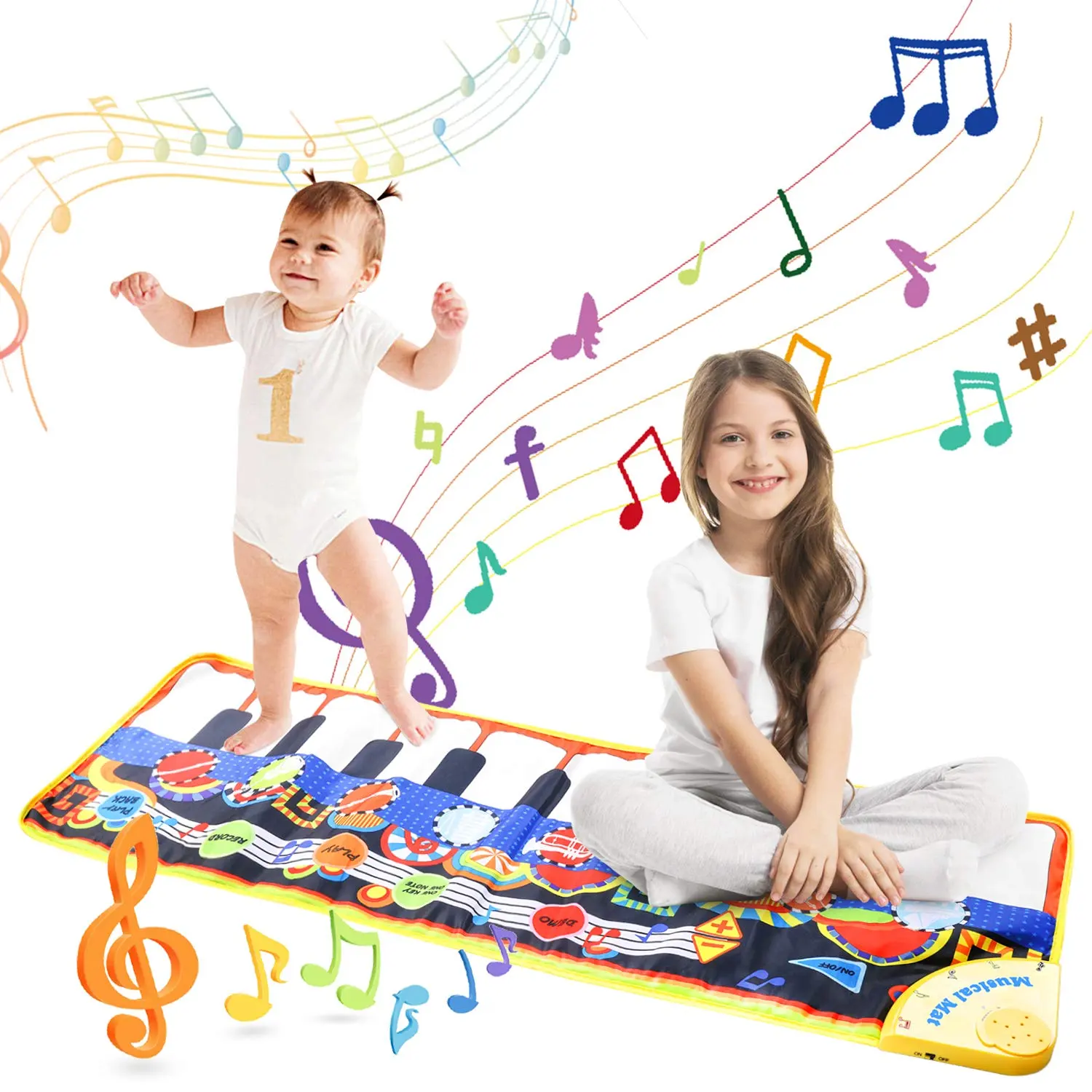 Tikar Piano Musik Bayi, Tikar Piano Musik Elektronik 19 Kunci, Karpet Menari Warna-warni, Mainan Pendidikan Dini untuk Bayi 110*36Cm