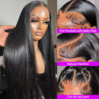 Perruque Lace Front HD Transparente pour Cheveux Humains Vierges Remy de 40 Pouces, Densité 210%, Sans Colle, Lisse Brésilien Noir