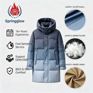 Veste matelassée décontractée à fermeture éclair pour homme grande taille, dégradé bleu ombré, à capuche, coupe-vent, parka d'hiver, logo personnalisé OEM, vente en gros - Product Image 2