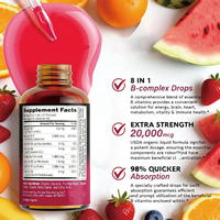 Gouttes liquides de complexe de vitamines B en marque blanche OEM 60 ml avec B1, B6, B12, acide pantothénique, végétaliennes, pour l'énergie et le soutien immunitaire 60 ml