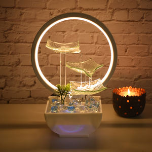 <span class=keywords><strong>Fuente</strong></span> de <span class=keywords><strong>Agua</strong></span> de Mesa con Hojas Verdes de Cristal Cuadrado, Anillo de Luz LED, Cristal Acrílico, Decoración para el Hogar - Product Image 5
