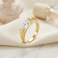 Bague de Fiançailles et de Mariage Personnalisable en Argent Sterling 925 pour Couples, avec Diamant Moissanite Œil de Cheval 2 Carats, pour Femme - Vente en Gros