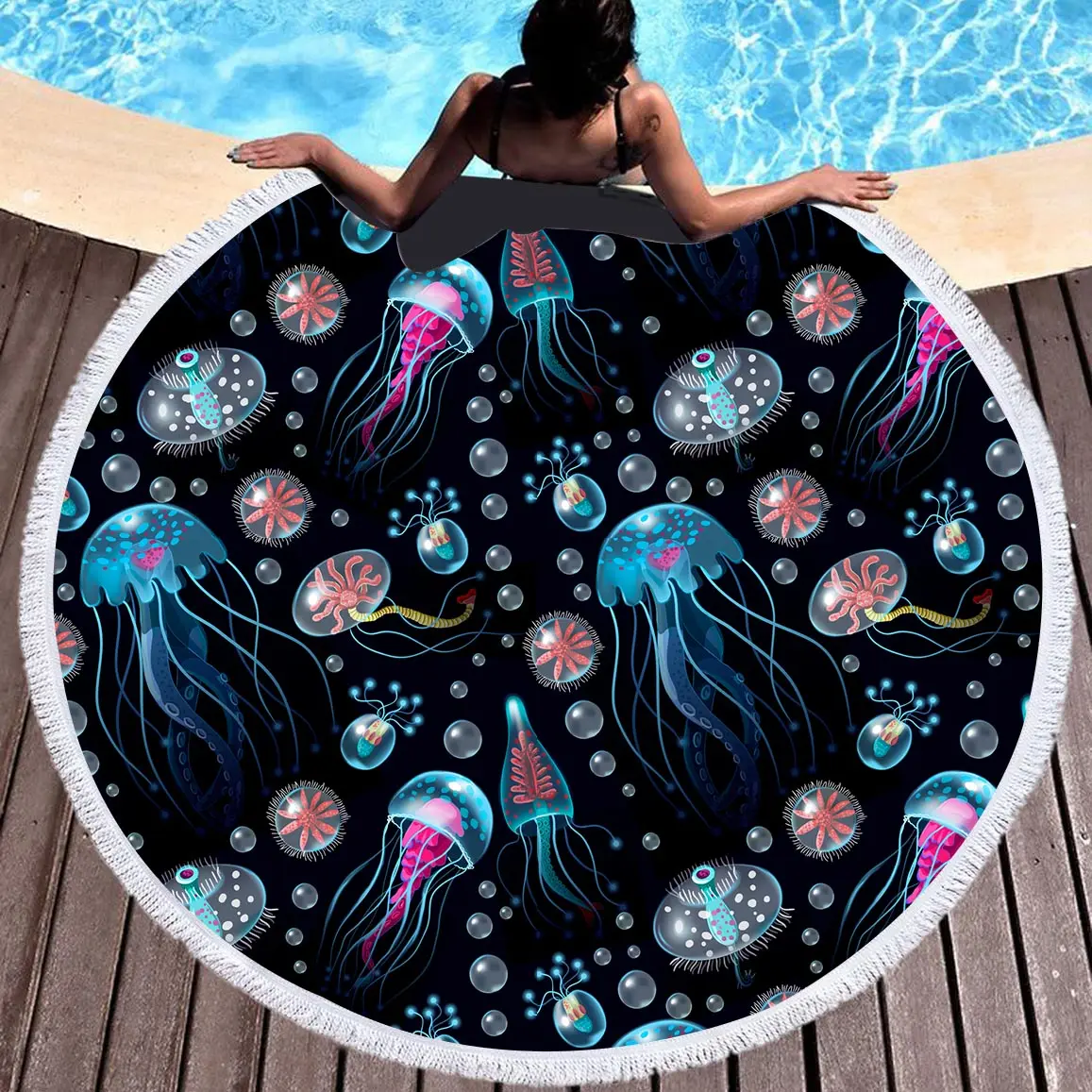 Custom design Hot sale Jellyfish digital print microfiber round beach towel