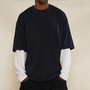 Áo người đàn ông hai lớp pháp Terry thời trang hoodie dài tay áo đồng bằng áo phông cho in ấn unisex bán buôn - Product Image 1