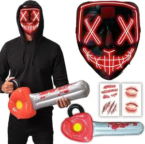 LED Purge Mask and Chainsaw Halloween Costume for Men Fits All - 2024 Trending Fancy Dress Supplies Accessories