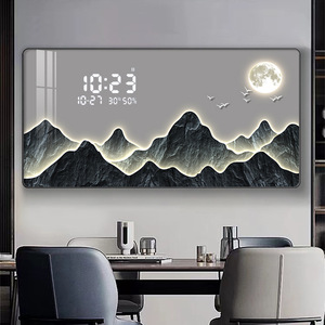 Restaurante decoración pantalla <span class=keywords><strong>Digital</strong></span> reloj electrónico cristal porcelana diamante pintura con luces LED pintura HD pared arte reloj - Product Image 4