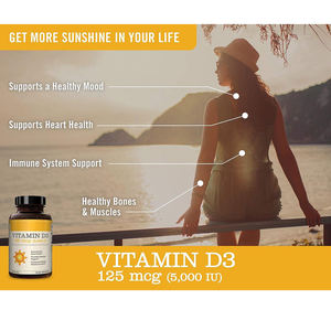 OEM Vitamine D3 5000IE (125mcg) Softgels 360 stuks Niet-GMO Glutenvrij Hoogwaardig Vitamine <span class=keywords><strong>D</strong></span> Supplement voor Bot- & Immuun Gezondheid - Product Image 2