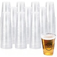 Groothandel op maat gemaakte logo wegwerp transparante plastic bekers van PET voor bier, sap, feestjes, bruiloften en restaurants