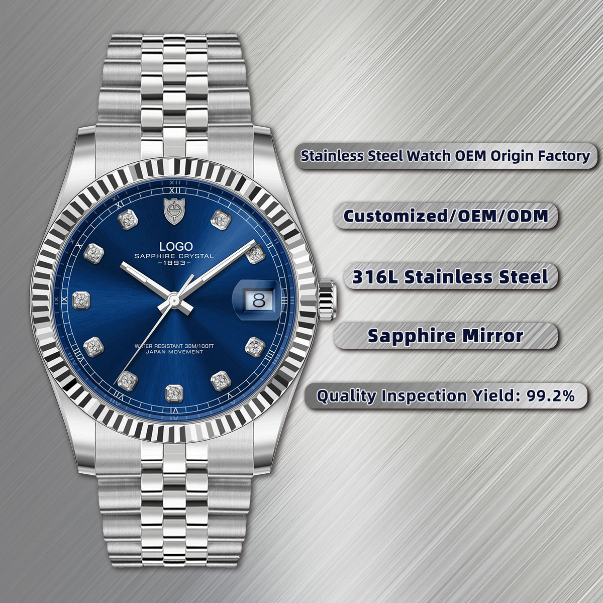 Japan Movement Quartz Watch Stainless Steel Luxury Durability