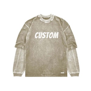 T-shirts à manches longues pour hommes Top sérigraphié coton taille T-Shirts motif solide tricoté tissu personnalisé Y2K Boxy Double couche - Product Image 5