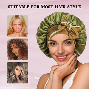 Großhandel Doppellagige Gewebte Polyester-Seidenhaube Satin-Nachtmütze mit Band Damen-Haarpflege-Hut Beidseitig Tragbar - Product Image 3