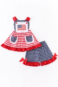 Últimas novedades de EE. UU. Ropa para Niñas de 1 Año para el 4 de Julio, Apliques de Bandera Patriótica, Conjuntos de Ropa Infantil de Boutique para Niñas de 4 Años - Product Image 2