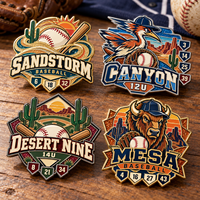 Épinglette de baseball personnalisée pour jeunes, motif Désert Canyon Tempête de sable, Neuf Mesa, Cactus du Sud-ouest, Mascotte animale, Paillettes, pour échange et vente en gros