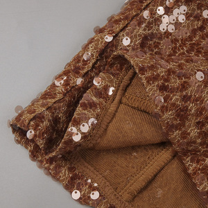A10343 Migugarment Fashion 3D Floral Brown <strong>Sequin</strong> Embroidered Mini Dress <strong>off</strong> the Shoulder Sleeveless Bodycon Evening Party Dress - Product Image 6